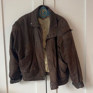 Vintage Brown Leather Military Field Bomber Jacket - L